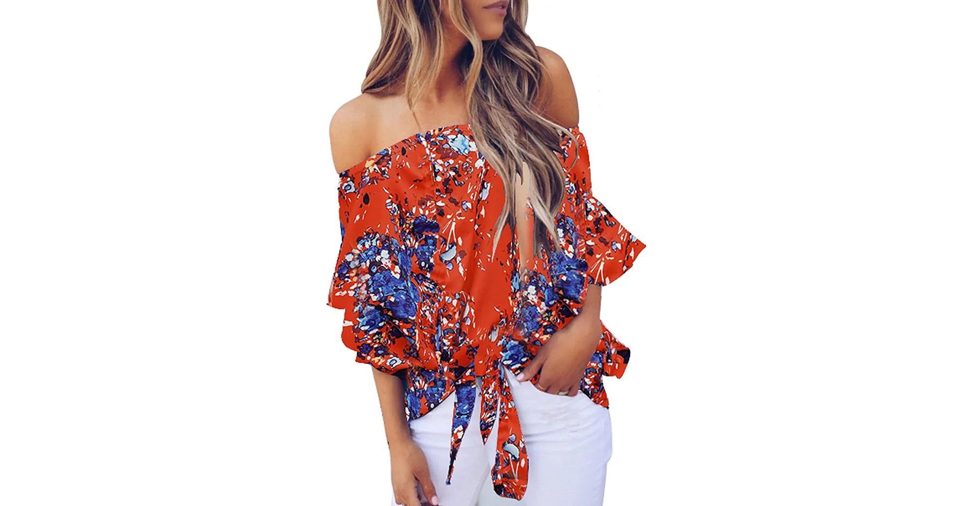 Asvivid Summer Floral Off-the-Shoulder Top