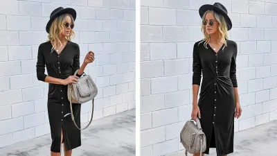 KIRUNDO Deep V Neck Twist Front Dress