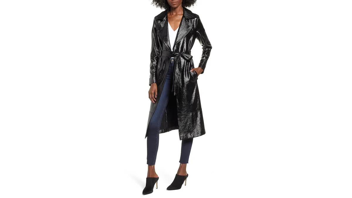 Leith Faux Patent Leather Trench Coat