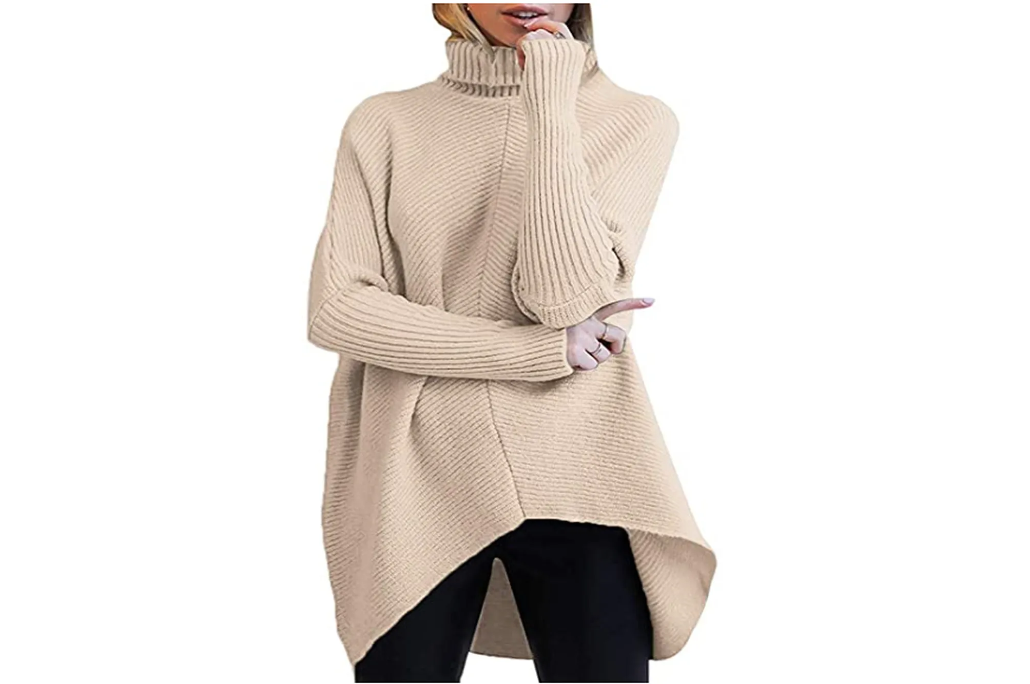 ANRABESS Women's Turtleneck Long Batwing Sleeve Asymmetric Hem Sweater
