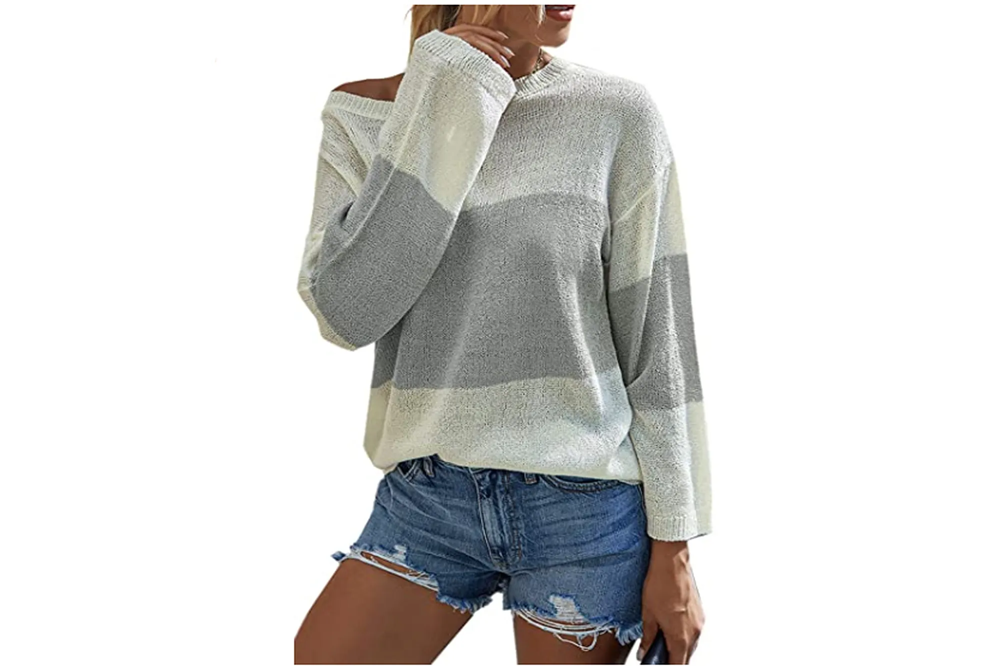 Angashion Women's Color Block Long Sleeve Crew Neck Pullover