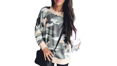 BTFBM Women's Leopard Print Long Sleeve Crew Neck Fit Casual Sweatshirt