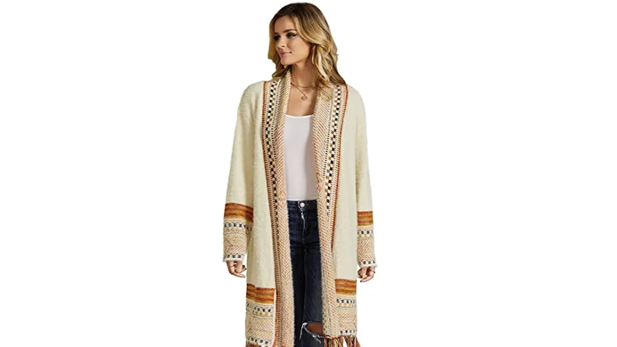 Ferbia Women Boho Maxi Knit Open Front Sweater