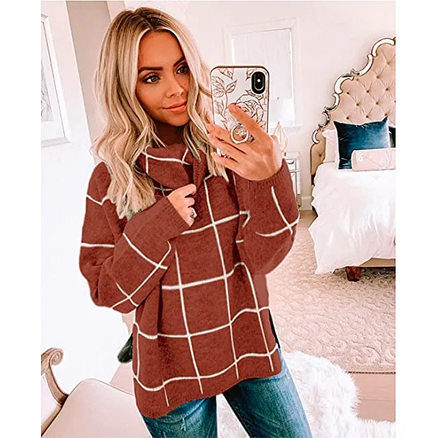 KIRUNDO 2020 Winter Women&rsquo;s Turtleneck Knit Sweater (Brown)