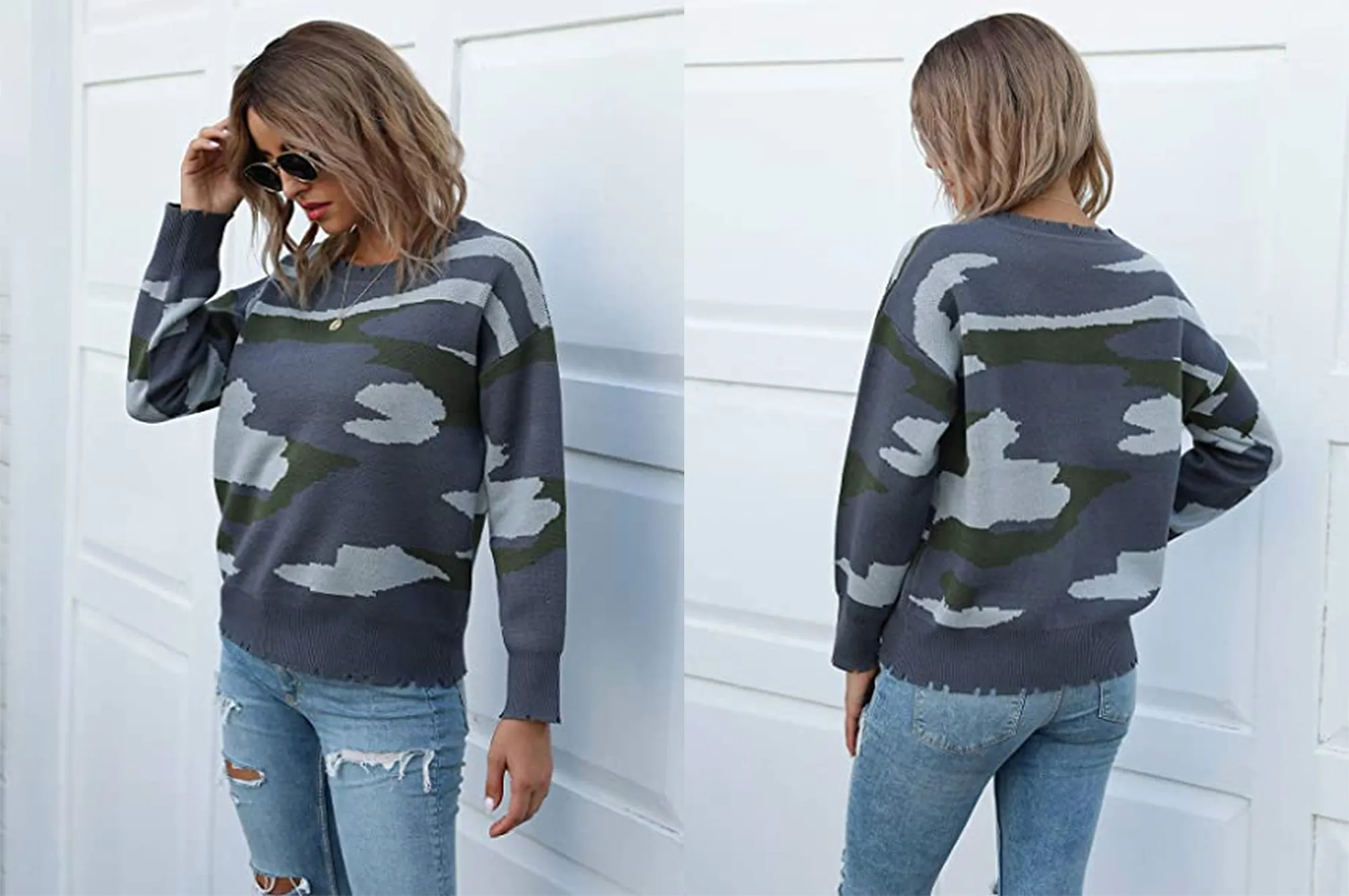 KIRUNDO 2020 Women’s Winter Camouflage Printed Knitted Sweater