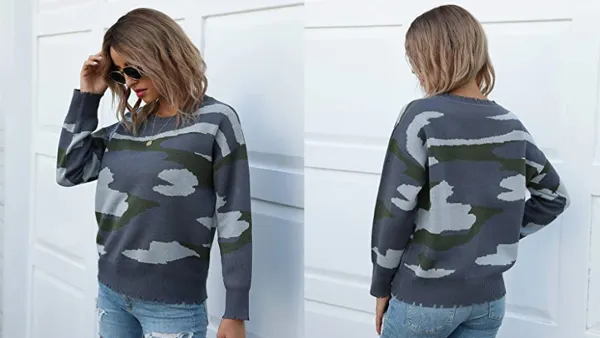 KIRUNDO 2020 Women’s Winter Camouflage Printed Knitted Sweater