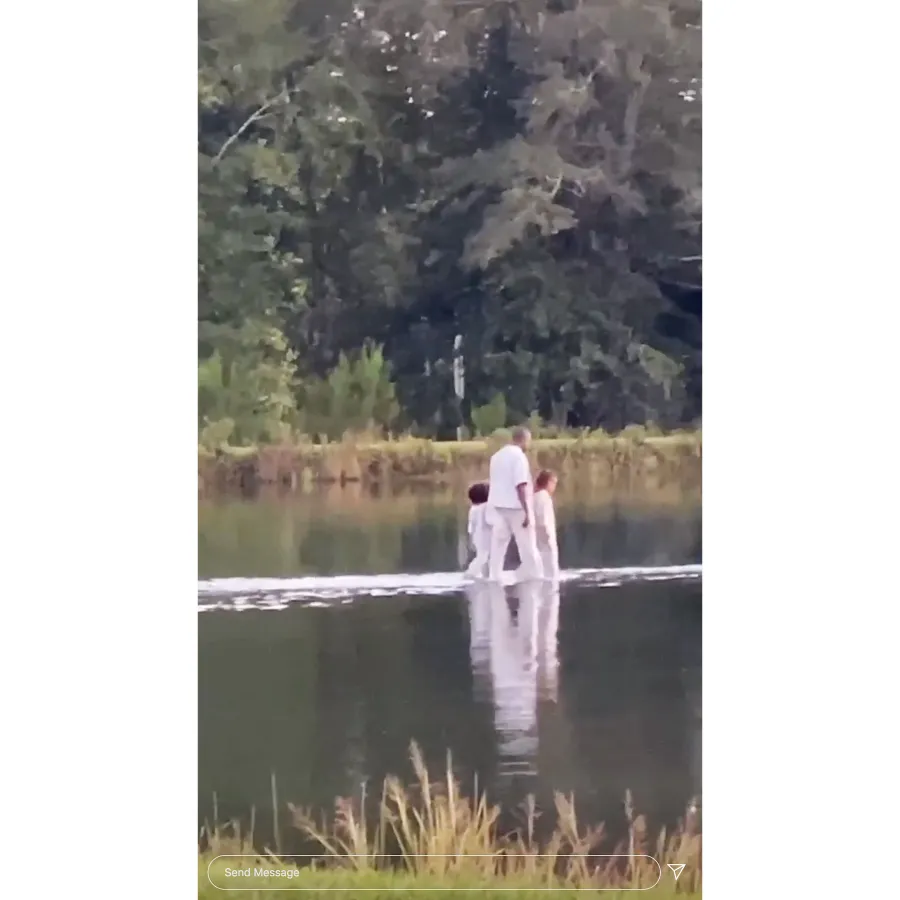 Kanye West Walks on Water With North and Saint During Sunday Service
