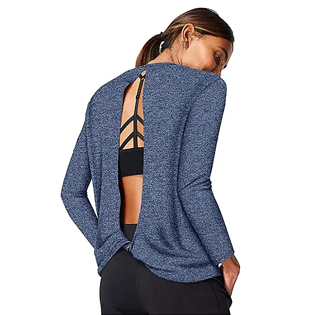 LASLULU Women's Open Back Yoga Top (Blue)