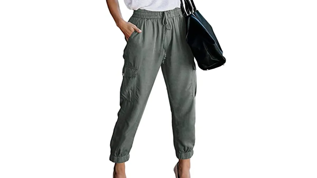 Meilidress Women's Elastic Waist Cargo Casual Drawstring Jogger Trousers