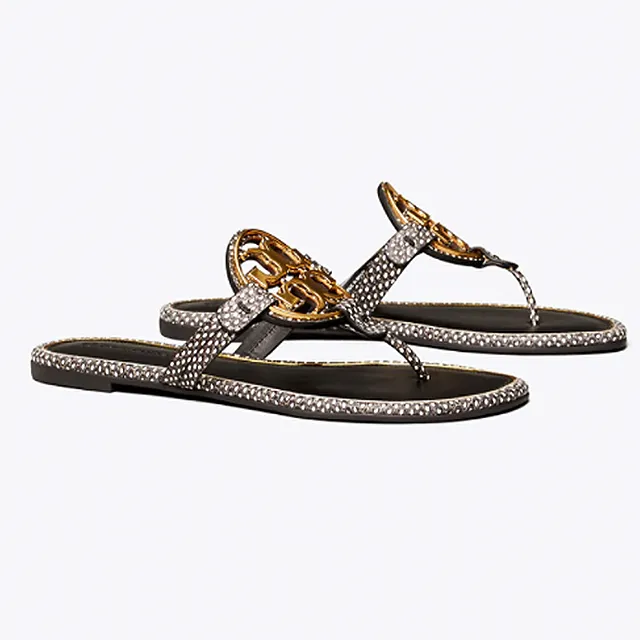 Miller Metal-Logo Sandal, Embossed Leather