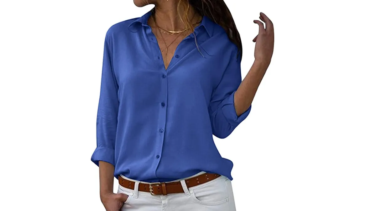 Yidarton Women's Long Sleeve V Neck Chiffon Blouse