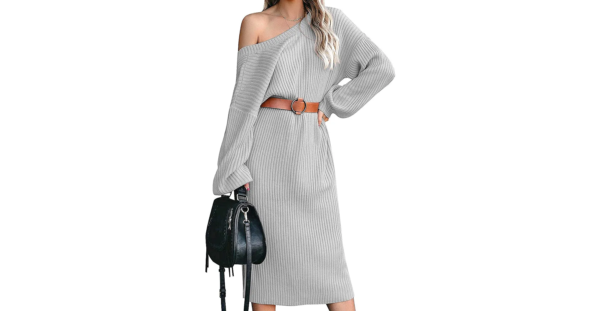 ACKKIA Ribbed Knit Sweater Midi Dress