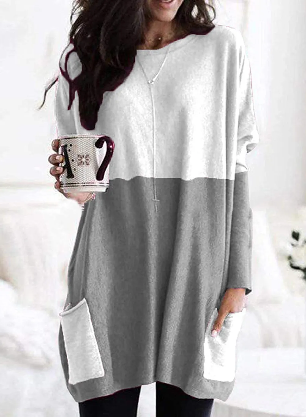 Asvivid Long Sleeve Crew Neck Tunic Top