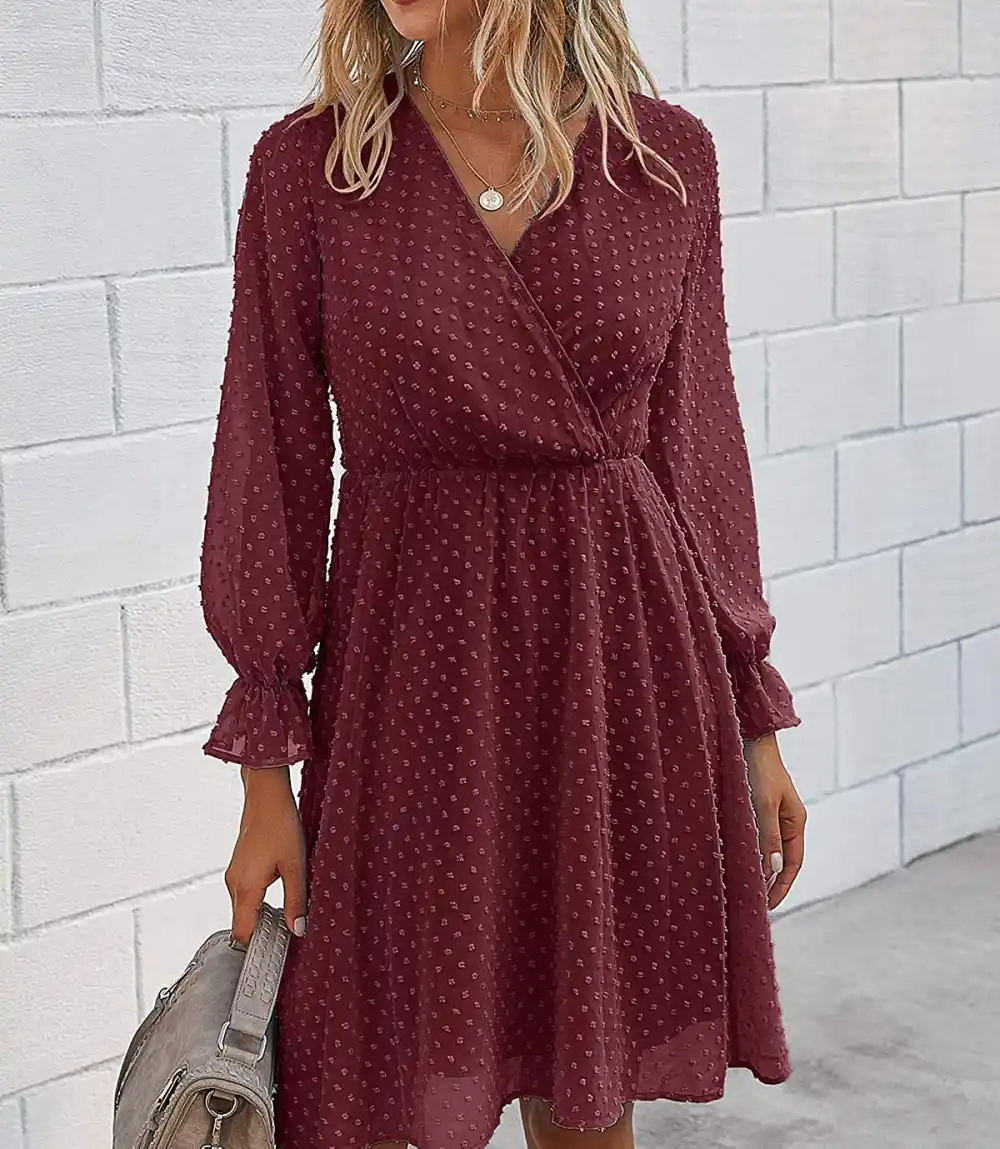 BTFBM Faux-Wrap Swiss Dot Ruffle Dress