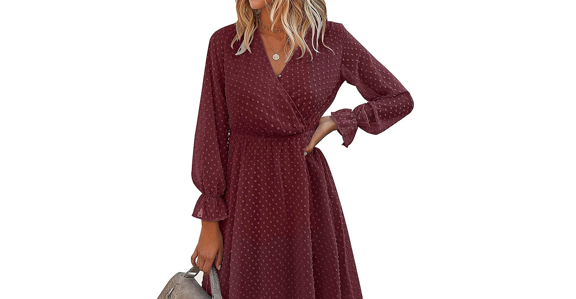 BTFBM Faux-Wrap Swiss Dot Ruffle Dress