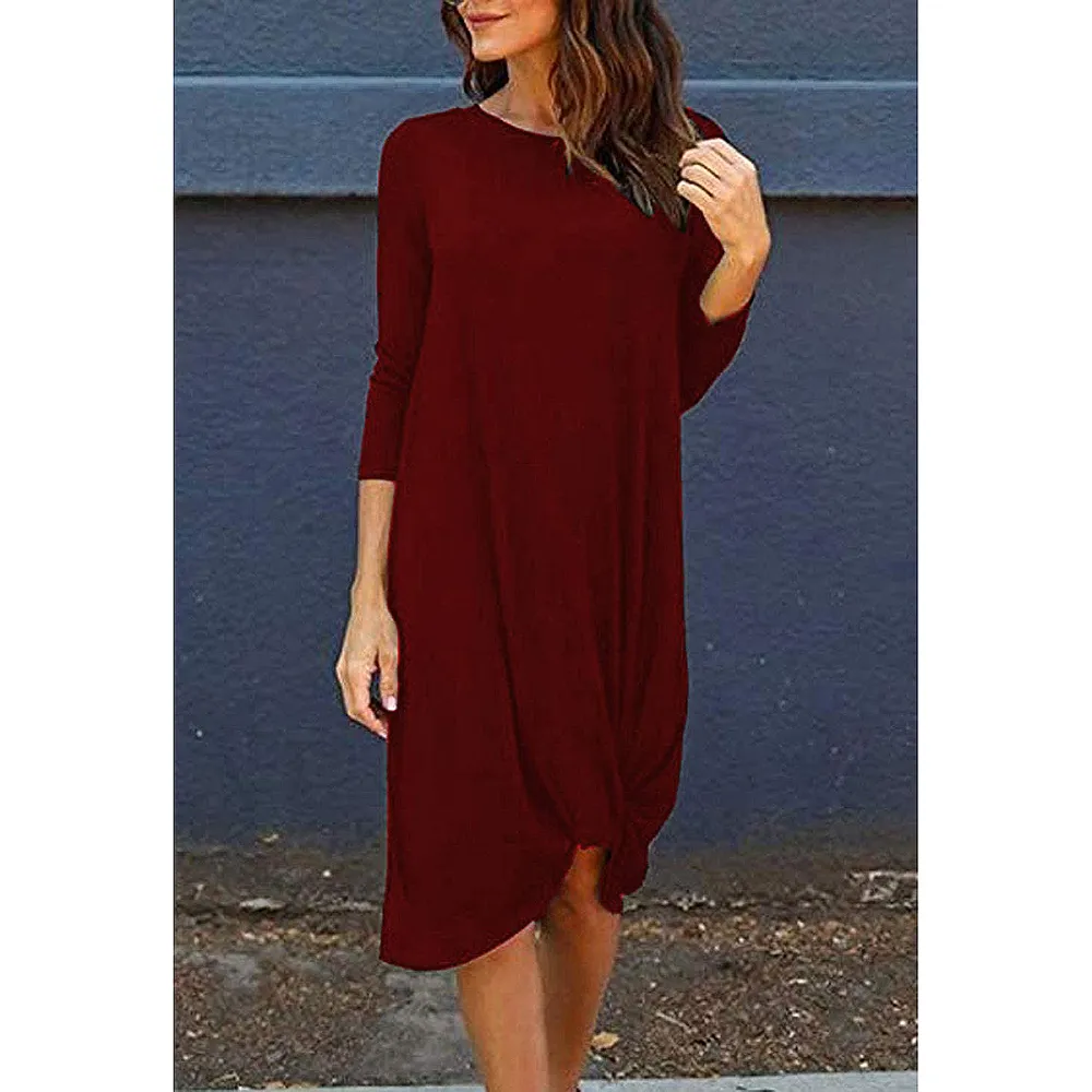 Chvity Long-Sleeve Twist Front Midi Dress