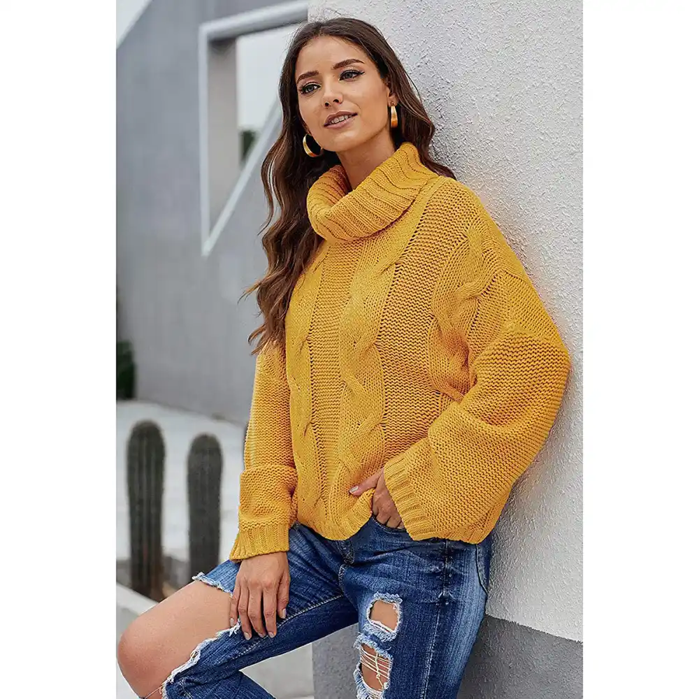 Dokotoo Solid Turtleneck Pullover Sweater