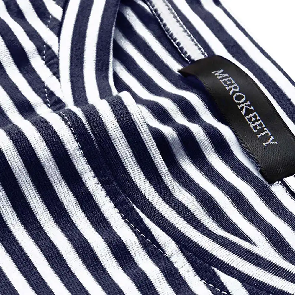 MEROKEETY Striped Short Sleeve T-Shirt Dress