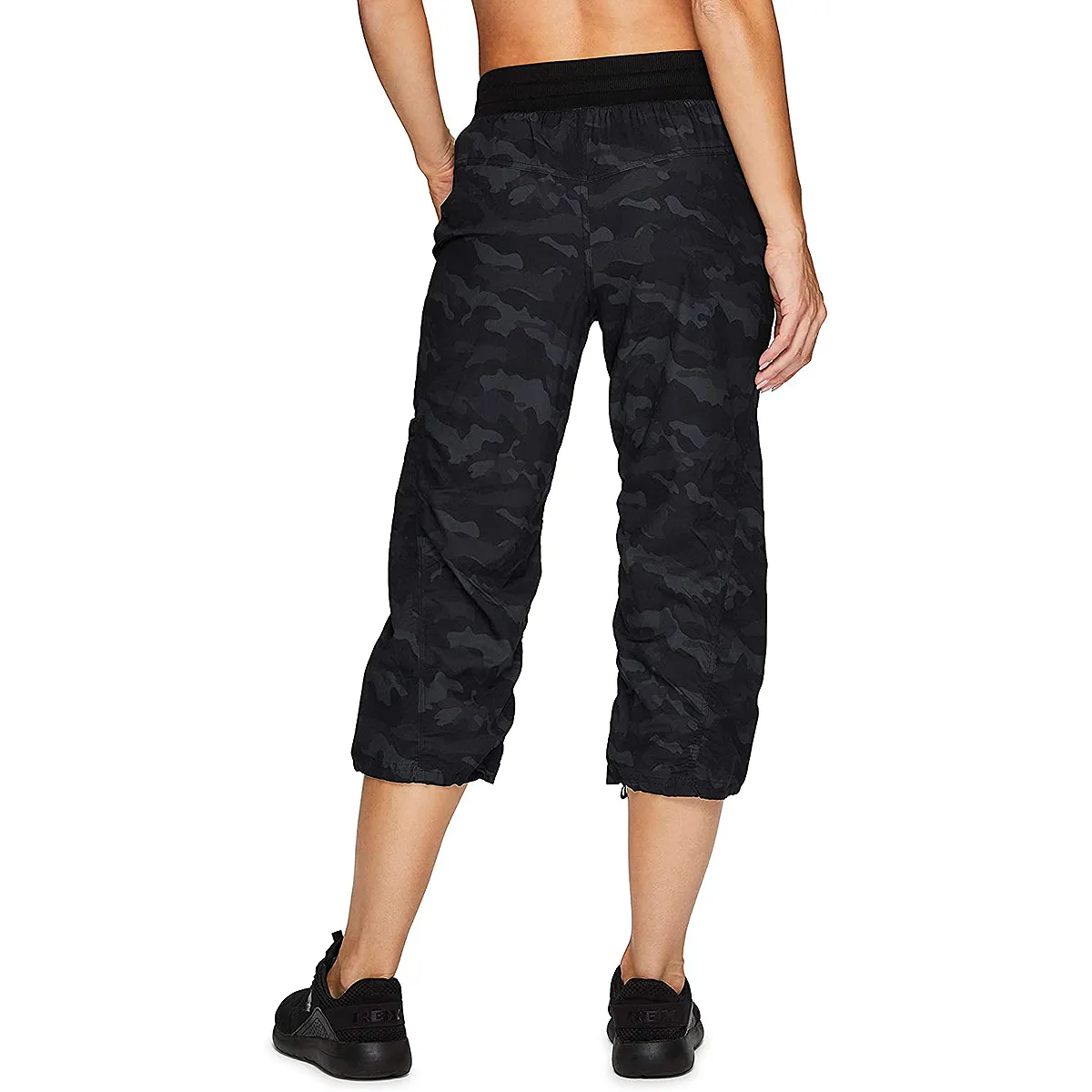 RBX Active Lightweight Stretch Woven Body-Skimming Drawstring Capri Pant