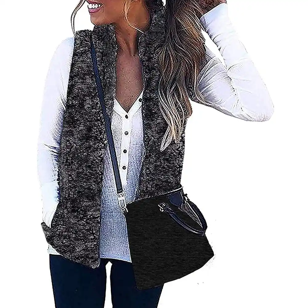 ZESICA Sleeveless Zip Up Fuzzy Fleece Fall Zipper Vest