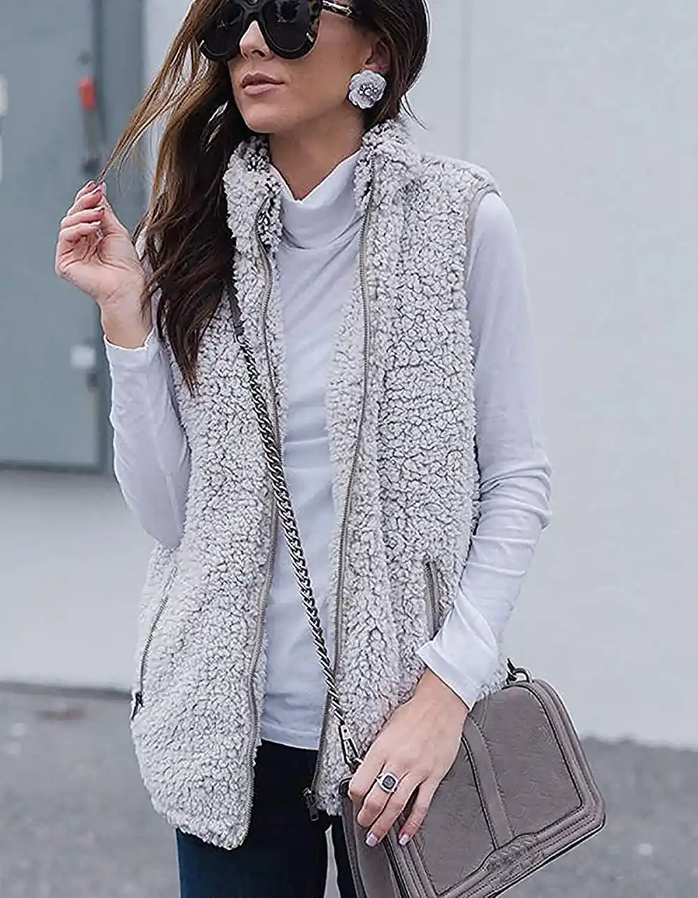 ZESICA Sleeveless Zip Up Fuzzy Fleece Fall Zipper Vest