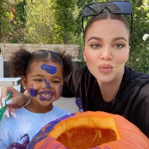 Khloe Kardashian and Tristan Thompson Paint Pumpkins With Daughter True
