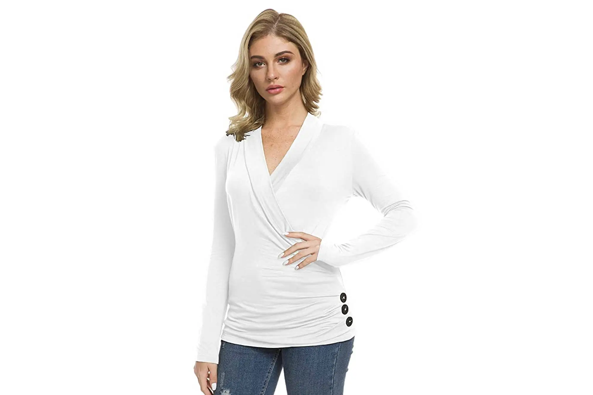 Afibi Women's Slim Fitted Deep V Neck Cross Wrap Top