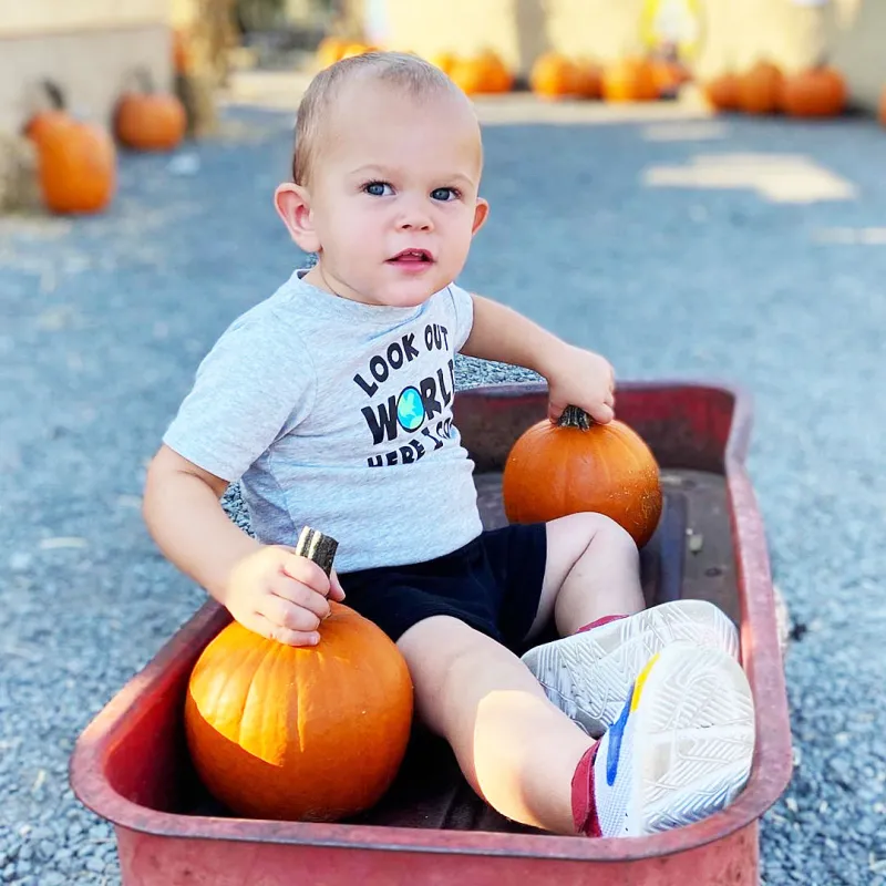 Ashley Darby and Son Deacon at Pumpkin Patch