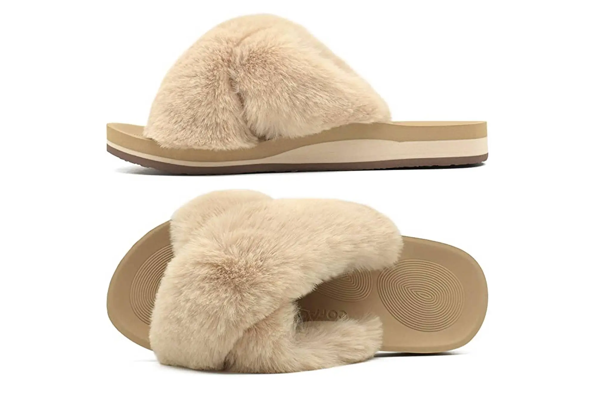 COFACE Women's Fuzzy Slide House Slippers with Arch Support