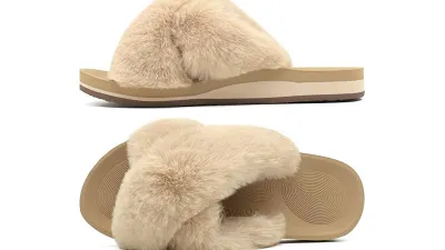 COFACE Women's Fuzzy Slide House Slippers with Arch Support