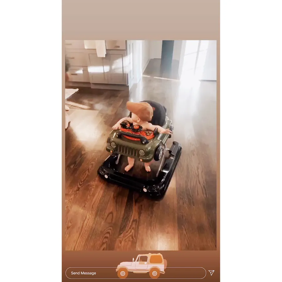 Maren Morris Son Hayes using his Jeep Wrangler-themed walker