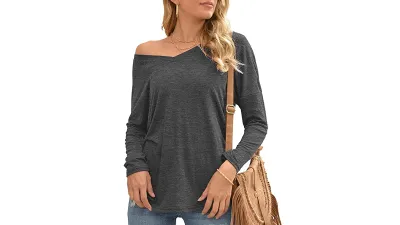 Neineiwu Women's V-Neck Casual Loose Fit Tunic Top
