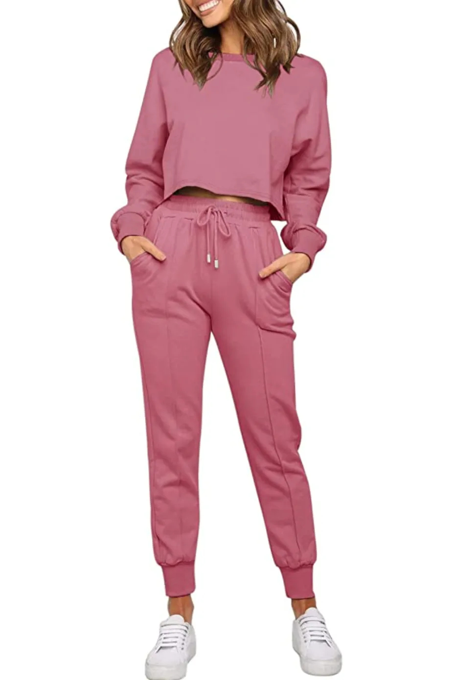 ZESICA Women's Long Sleeve Crop Top and Pants 2 Piece Jogger Set