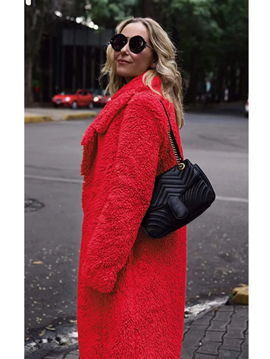 Angashion Women's Fuzzy Fleece Lapel Open Front Long Cardigan Coat