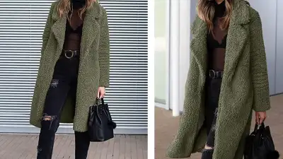 Angashion Women's Fuzzy Fleece Lapel Open Front Long Cardigan Coat