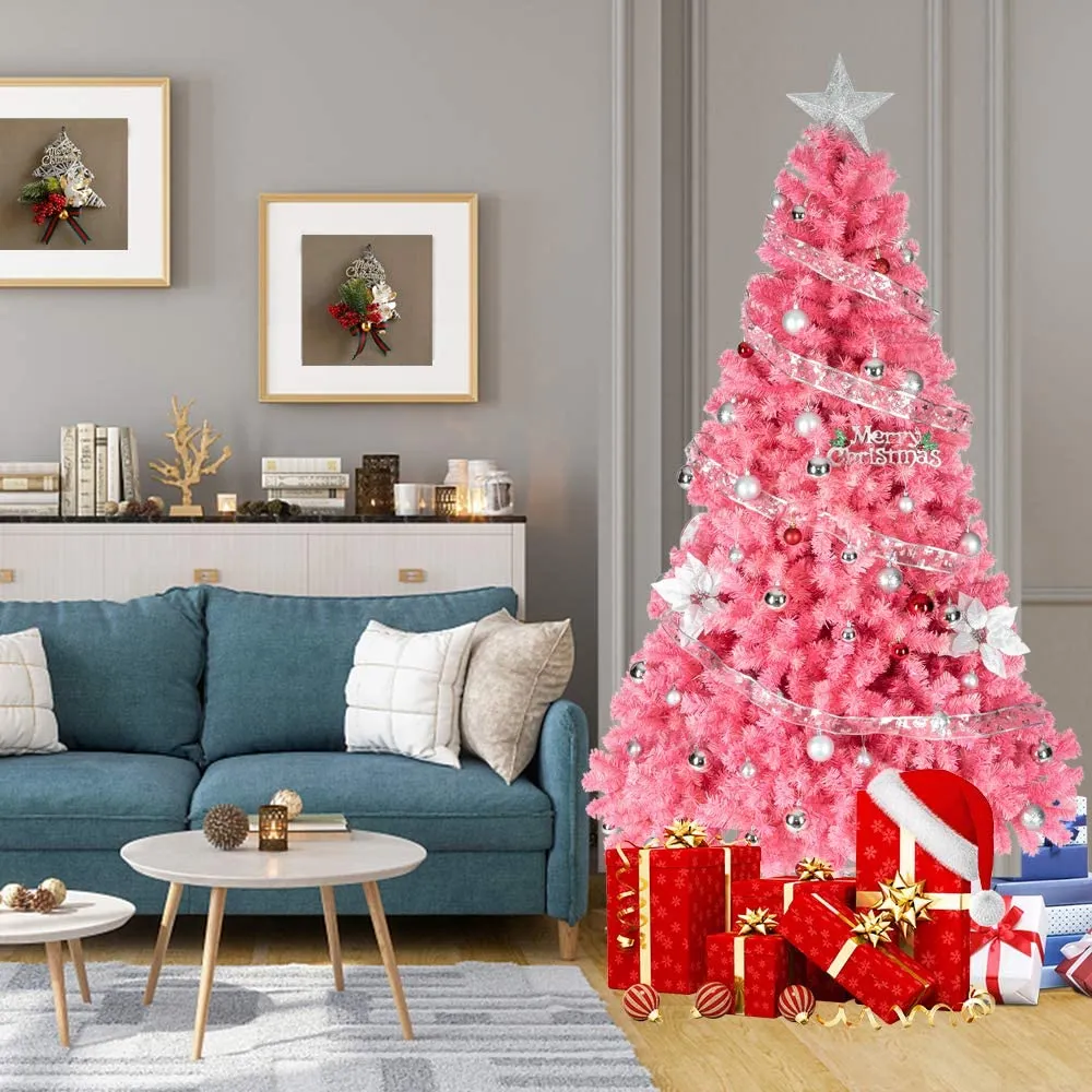 Bonnlo Upgraded Full 6ft Artificial Pink Christmas Tree