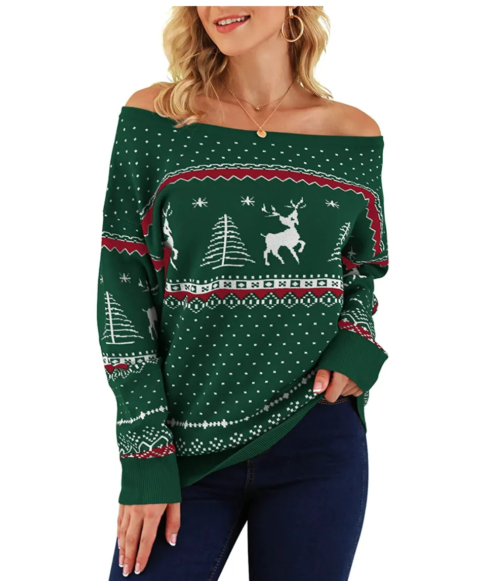 LILBETTER-Women's-Off-Shoulder-Sweater-Boat-Neck-Long-Sleeve-Loose-Knit-Jumper