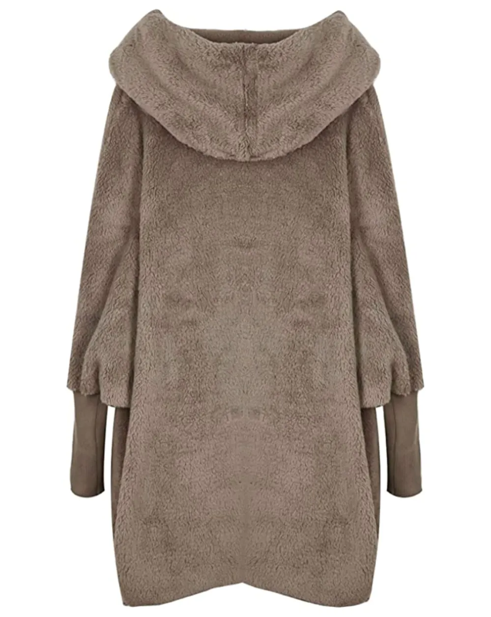 SweatyRocks Women's Khaki Hooded Dolman Sleeve Faux Fur Cardigan Coat