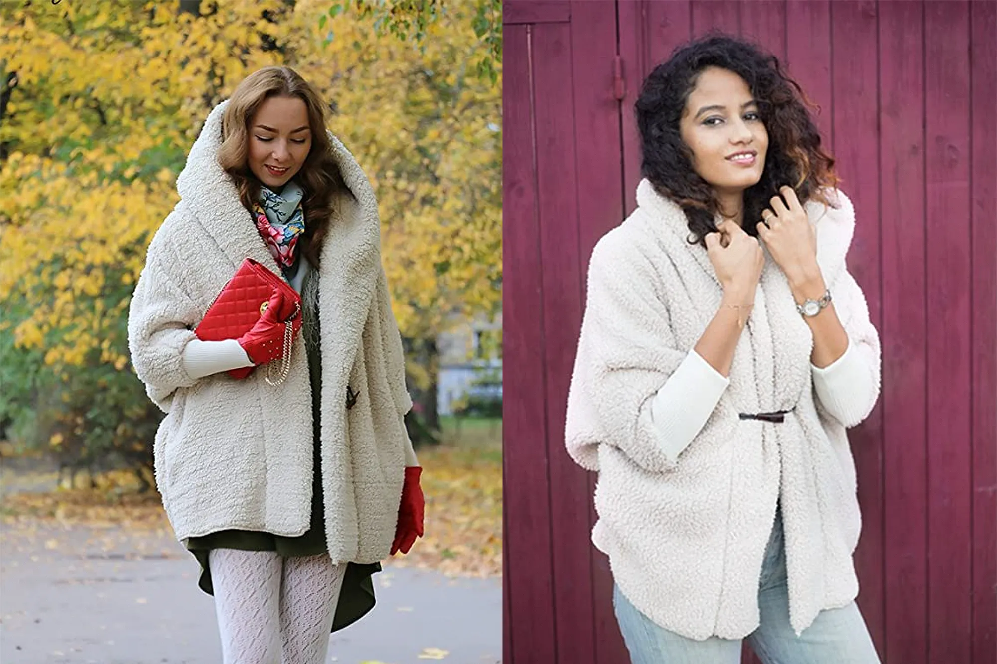 SweatyRocks Women Khaki Hooded Dolman Sleeve Faux Fur Cardigan Coat