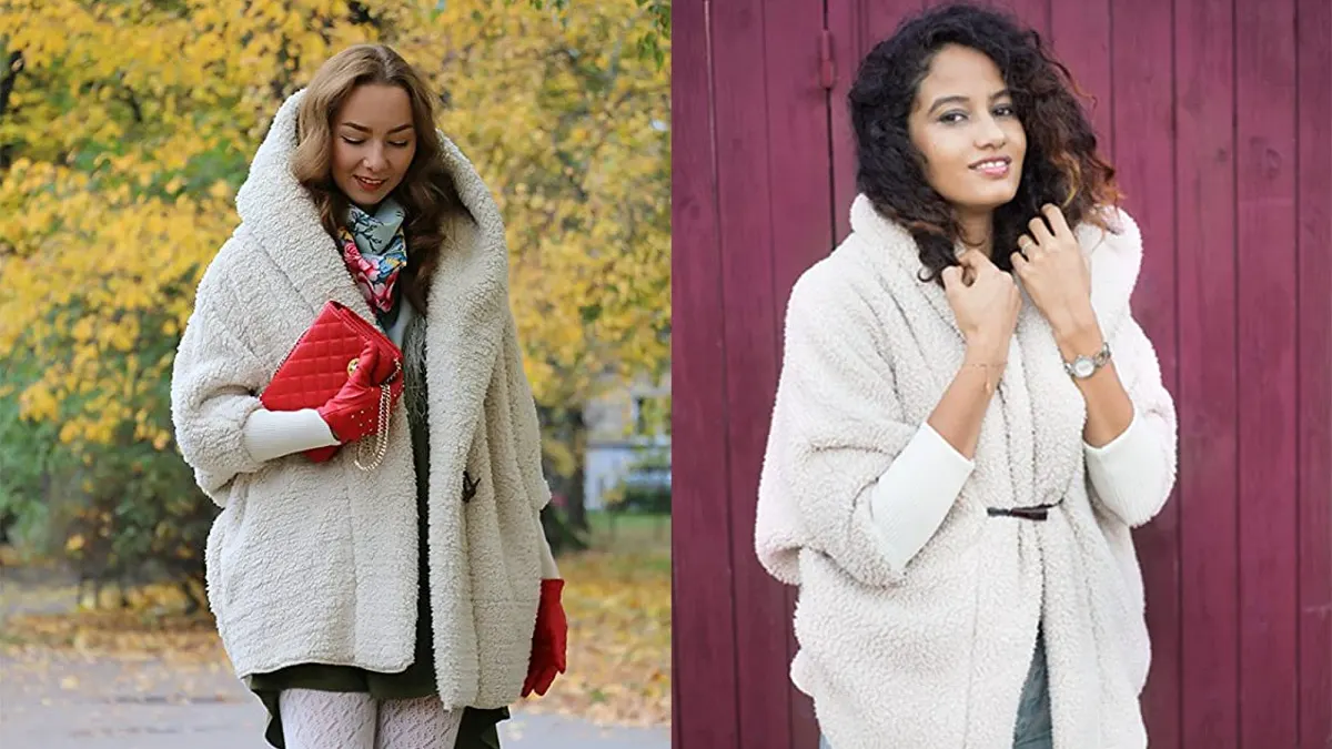 SweatyRocks Women Khaki Hooded Dolman Sleeve Faux Fur Cardigan Coat