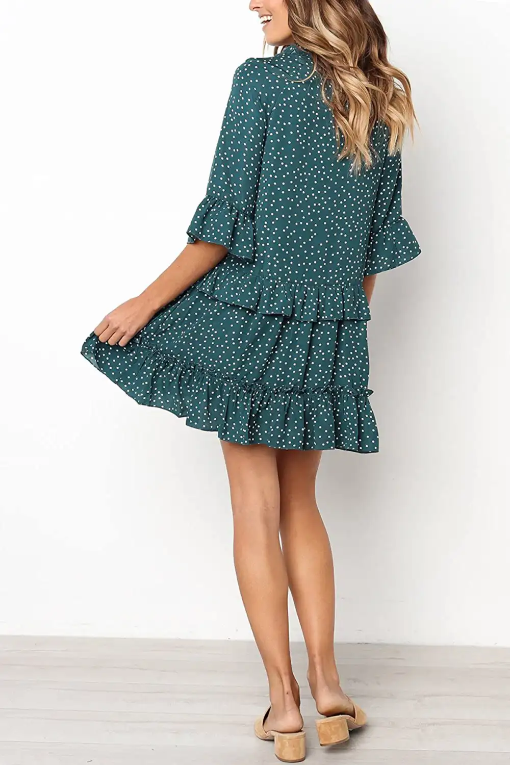 MITILLY V-Neck Ruffle Polka Dot Dress