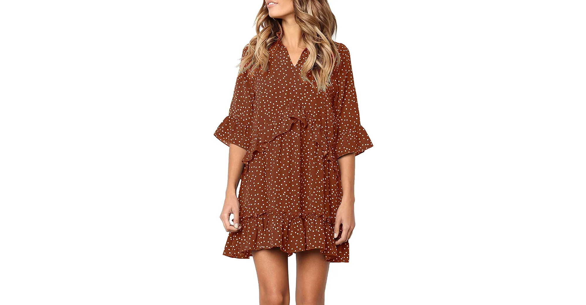 MITILLY V-Neck Ruffle Polka Dot Dress