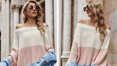 Angashion Women's Casual One Off Shoulder Oversized Pullover Knit Sweater