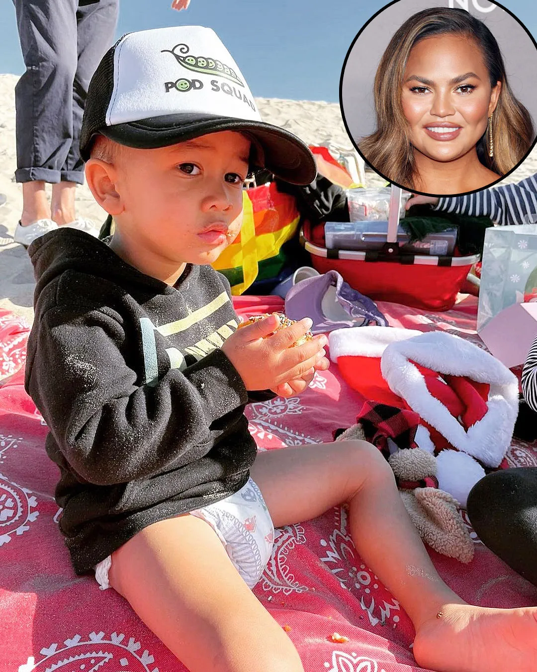 Chrissy Teigen Son Miles Snacking During Beach Day