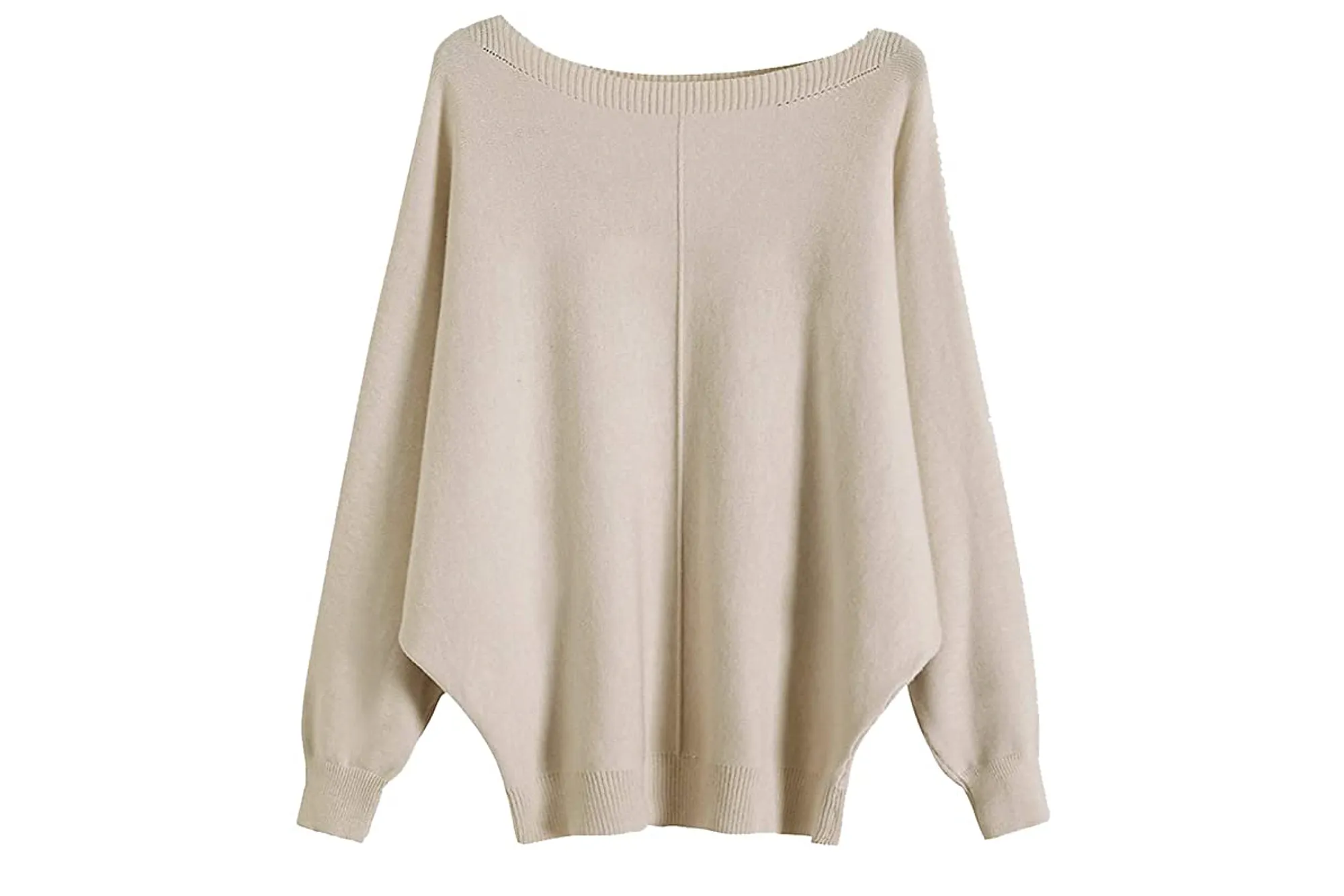 GABERLY Boat Neck Batwing Sleeves Dolman Knitted Sweater