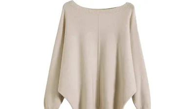 GABERLY Boat Neck Batwing Sleeves Dolman Knitted Sweater