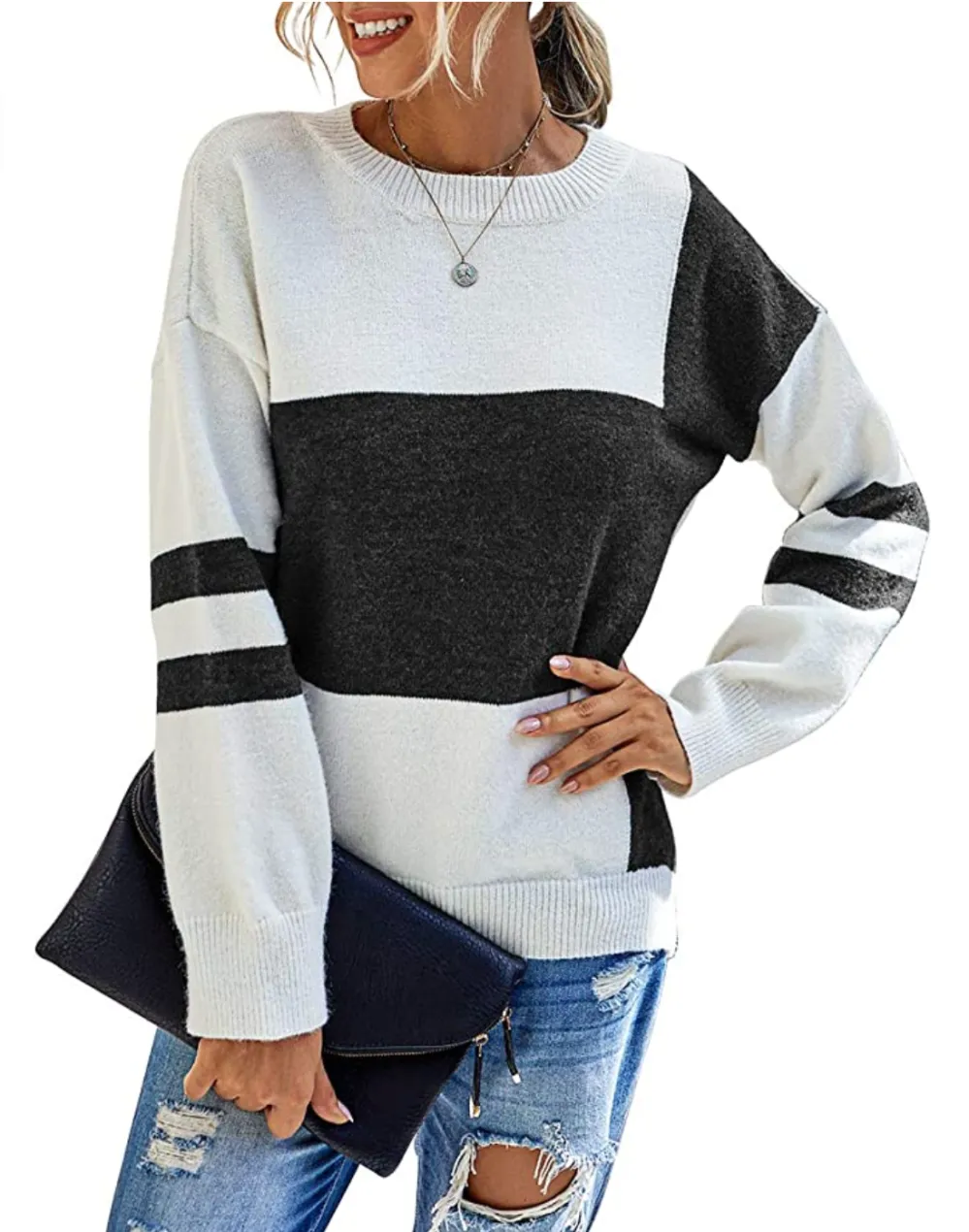 PRETTYGARDEN Women&rsquo;s Casual Long Sleeve Knitted Color Block Sweater