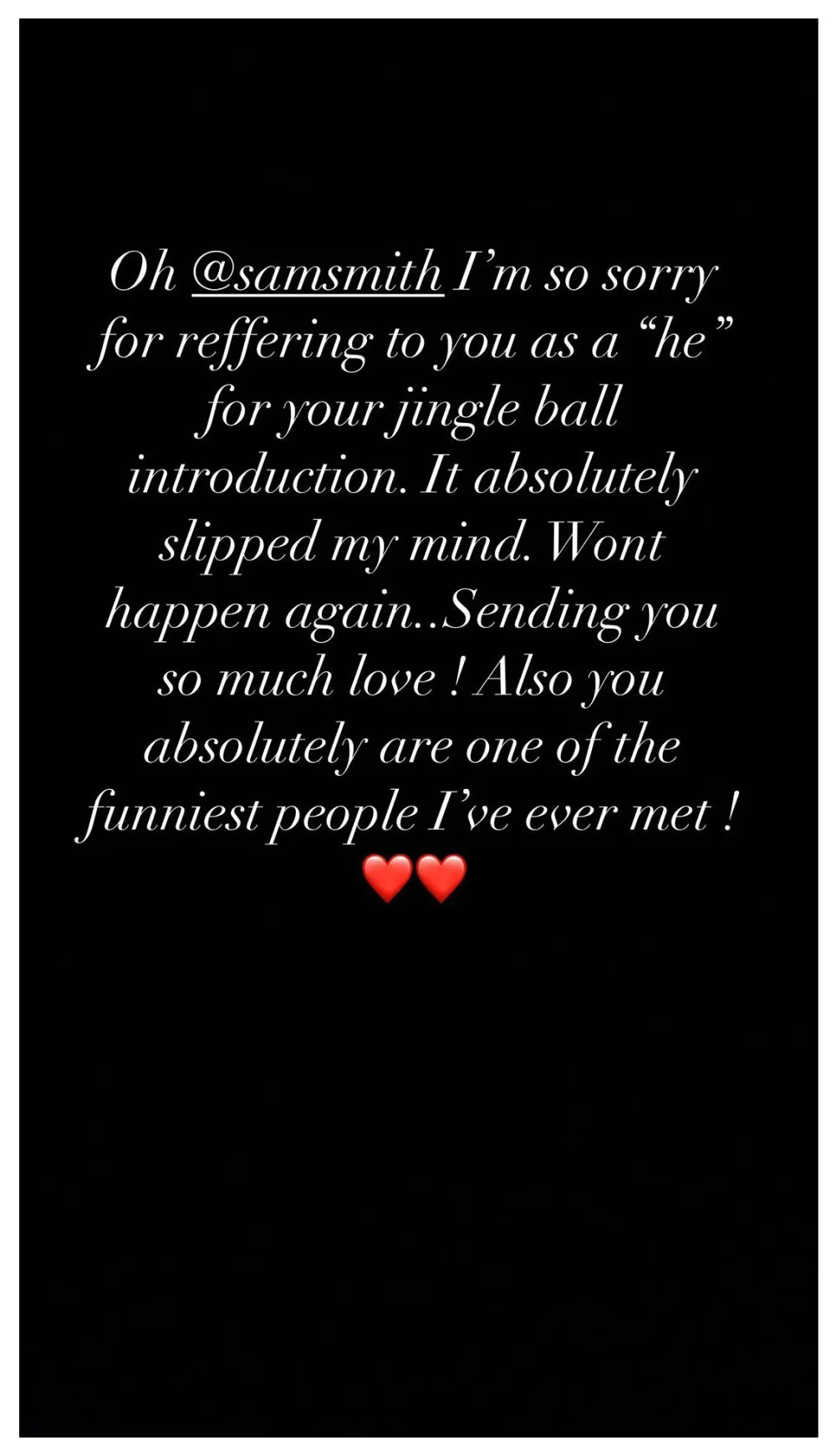 Shawn Mendes Apologizes for Calling Sam Smith the Wrong Pronoun at iHeartRadio Jingle Ball 2020 Instagram