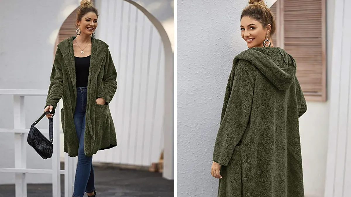 SweatyRocks Women's Hooded Dolman Sleeve Faux Fur Cardigan Coat