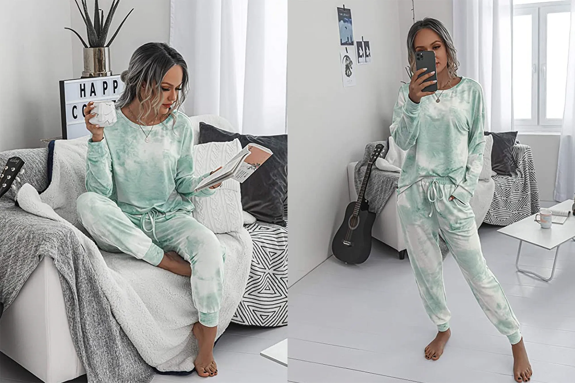 TSMNZMU Women's Tie Dye Casual 2Pcs Sleepwear Pajama Set